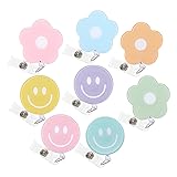 Whaline 8Pcs Flower and Smile Cute Badge Reel with