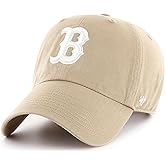 47 Brand MLB Khaki White Primary Logo Clean Up Adjustable Strap Baseball Dad Hat Cap, Adult One Size Fits All