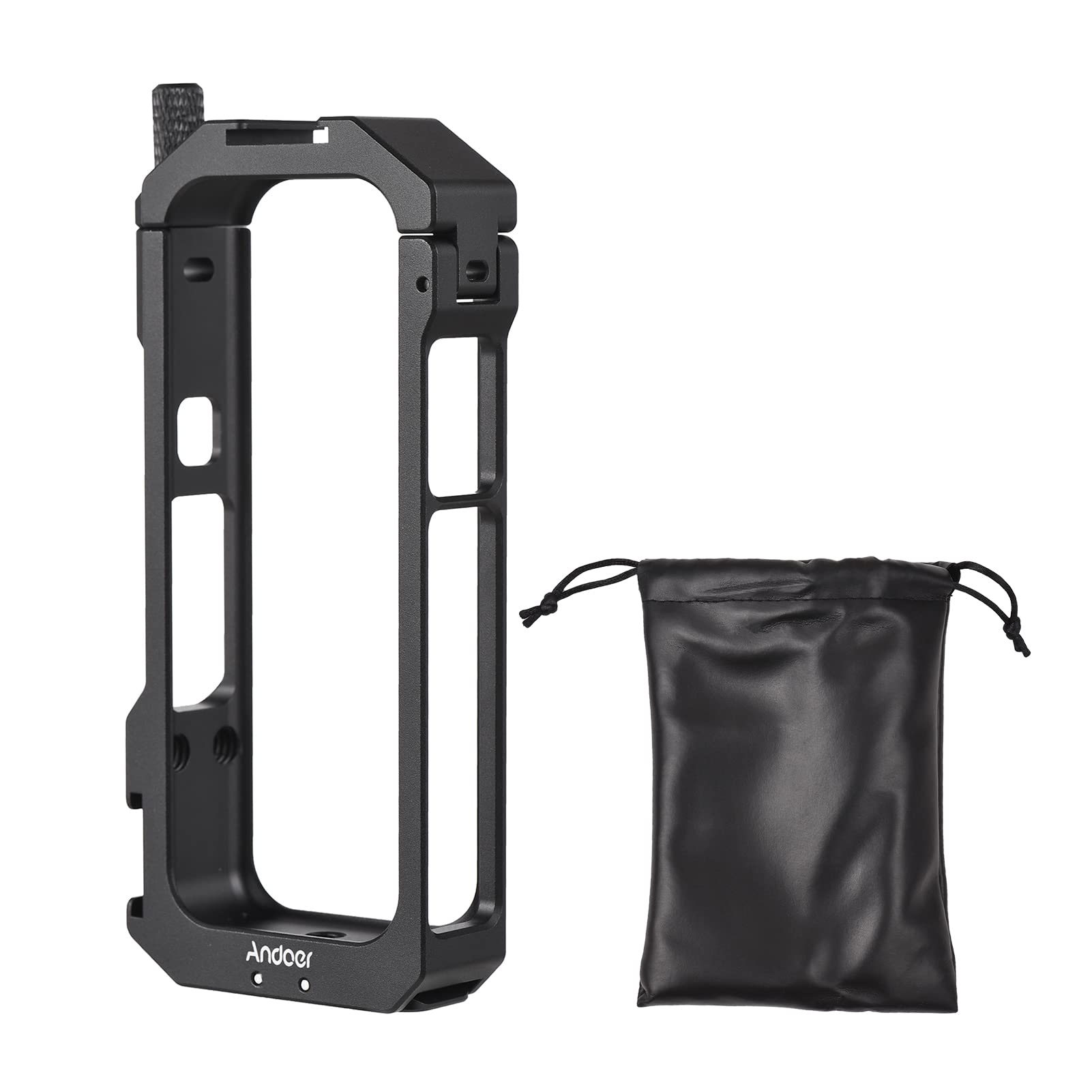 Andoer Panoramic Camera Video Cage Aluminum Alloy with Dual Cold Shoe Mounts Metal Protective Frame Camera Cage Vlog Accessories Compatible with Insta360 X3