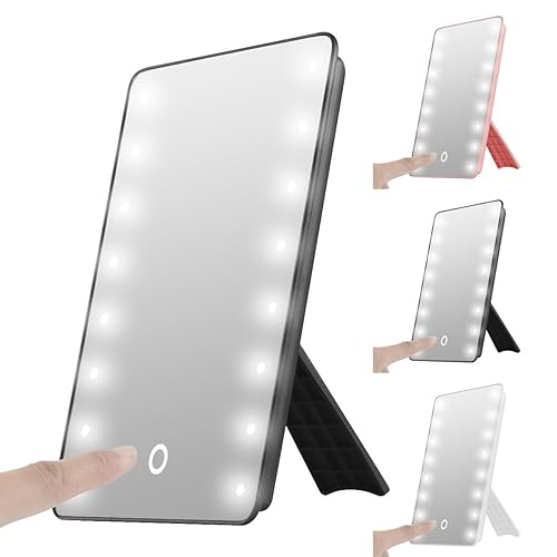 SOONHUA 16 LED Lighted Vanity Mirror, Portable Touch Screen LED Makeup