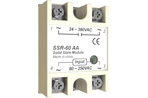 MAKERELE SSR-60AA 60A Single Phase Non-Contact Mute Solid State Relay AC Control AC Input Control Voltage AC 80-25V Control Load Voltage AC 24-380V