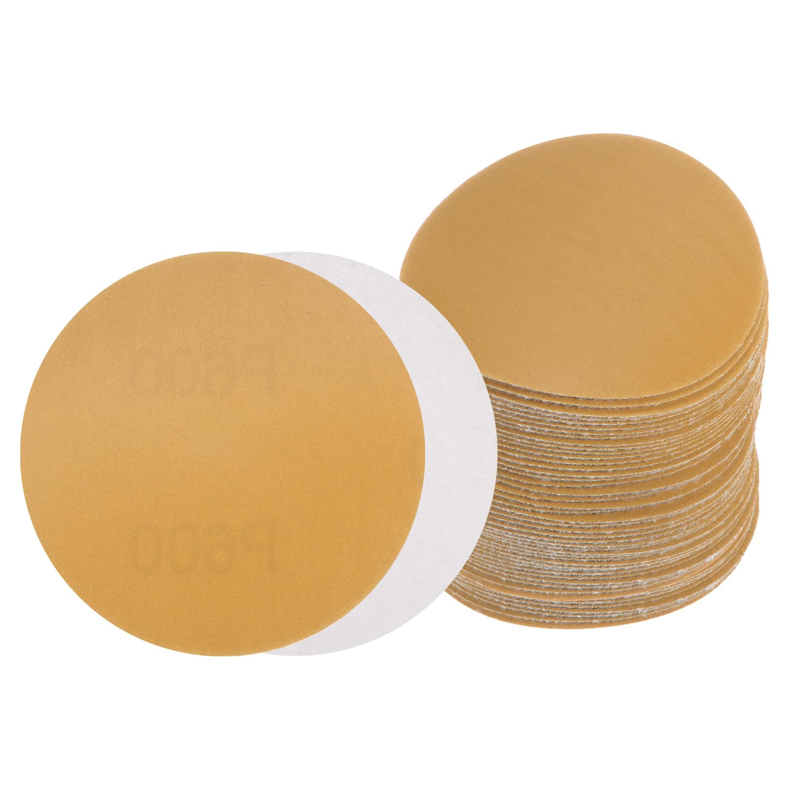 Kozelo 50pcs No Hole Sanding Discs- [ 3 Inch 600 Grit ] Round Hook and Loop Grip Sanding Pads Sandpaper for Automotive Woodworking Metal Polishing Use| Gold, Aluminum Oxide