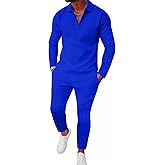 Bealin Mens Track Suits 2 Piece Outfits Casual Knit Jacquard Long Sleeve Zip Golf Shirt Joggers Sweatpants Sets Sweat Suit