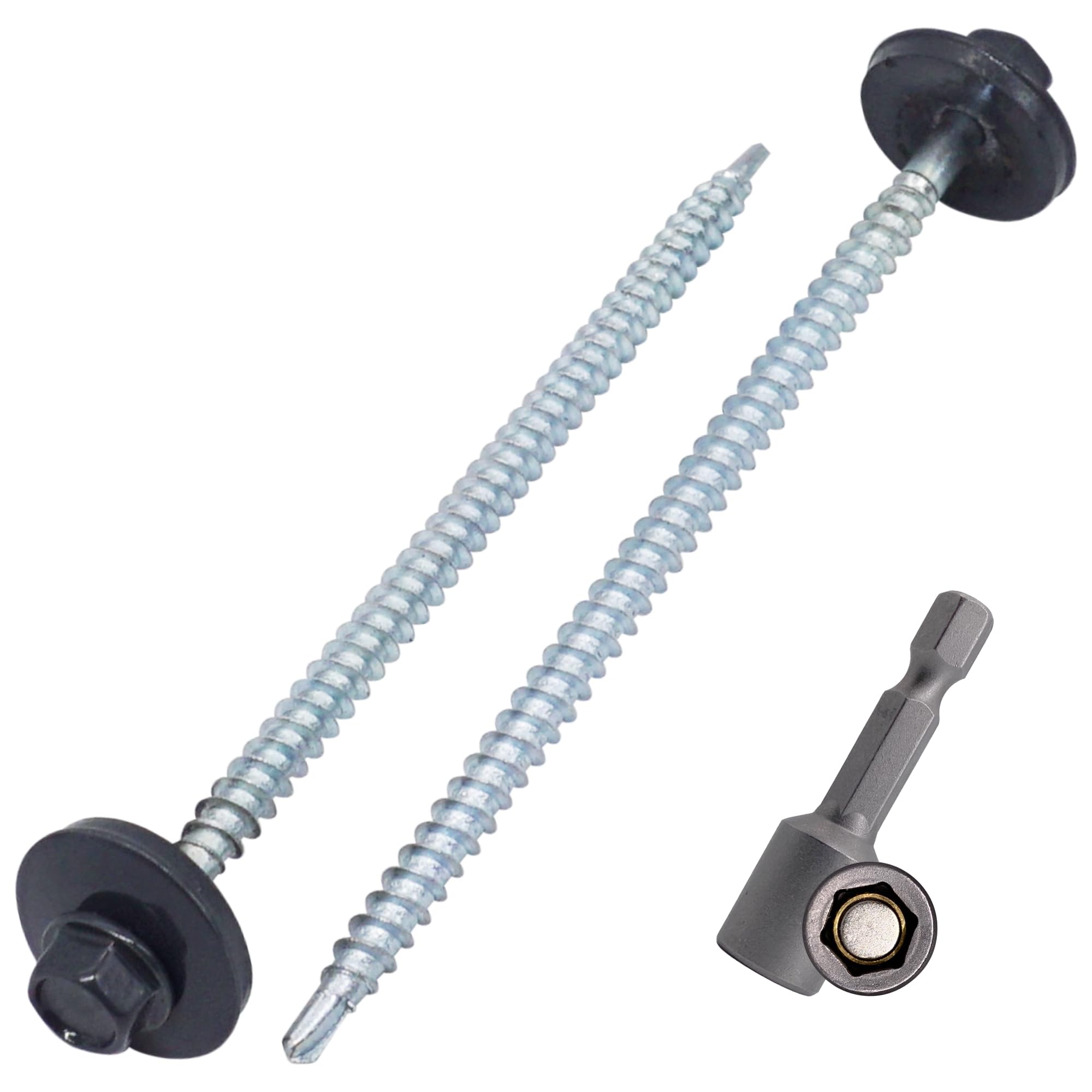 SKIR'CO (50 pcs) Painted Roofing Screws 4.8 x 100 mm, Hex Head, Self-Drilling Screws with EPDM Washers (Anthracite Grey, RAL 7016)