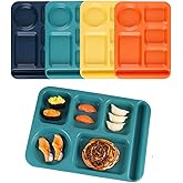 Unbreakable Divided Plates for Adults,4 Pack 14 Inch Reusable Portion Control Plate,6 Compartments Food Serving Tray for Kitchen Picnic,Dishwasher and Microwave Safe,Lightweight Plates for Daily Use
