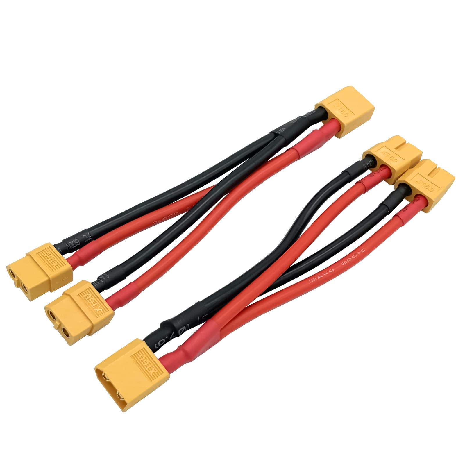Photo 1 of 2Packs XT60 Parallel Y Splitter Battery Connector 12AWG Cable Dual Extension Y Splitter Male to 2 Female for RC Quadcopte Multirotors RC LiPo Battery