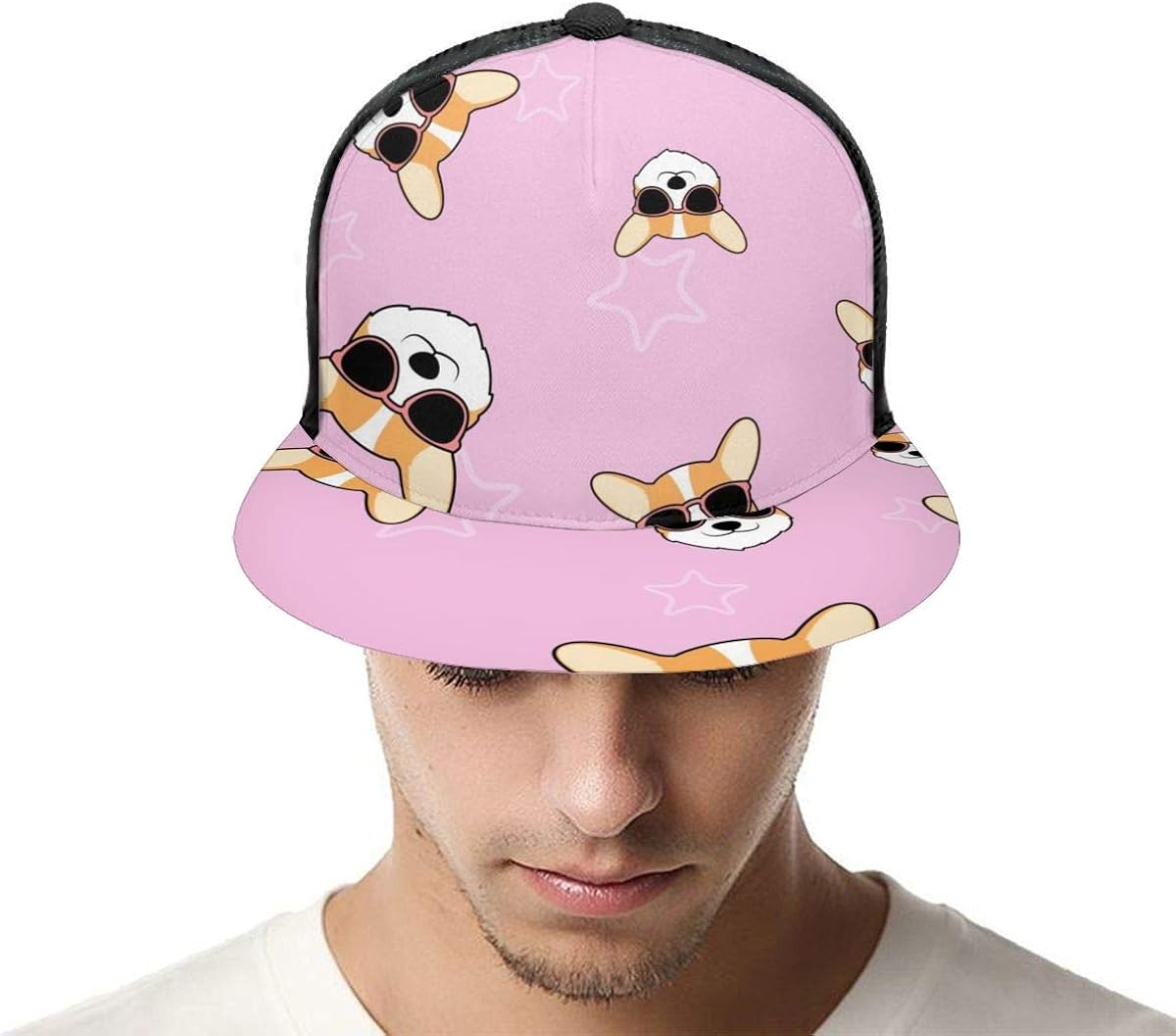 Men Cute Welsh Corgi Dog Face and Pink 