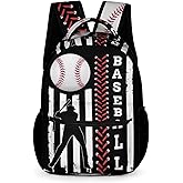 GNEW American Flag Baseball Backpack Boys Baseball School Backpack, Cool Kids Baseball Backpack for Boys, Black White Red Travel Laptop Backpack, Elementary Middle High School Bookbags, 16.5 Inch