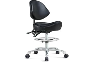 HNKASTELA Saddle Chair Rolling Saddle Stool with Back Support, Esthetician Chair Ergonomic Saddle Chair for Dental Hygienist, Medical, Salon (with Back, Black)