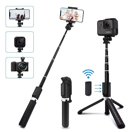 SYOSIN Selfie Stick Stativ, Selfiestick 4 in 1 Erweiterbar Selfie-Stange mit Bluetooth-Fernauslöse 360° Rotation Handyhalter 