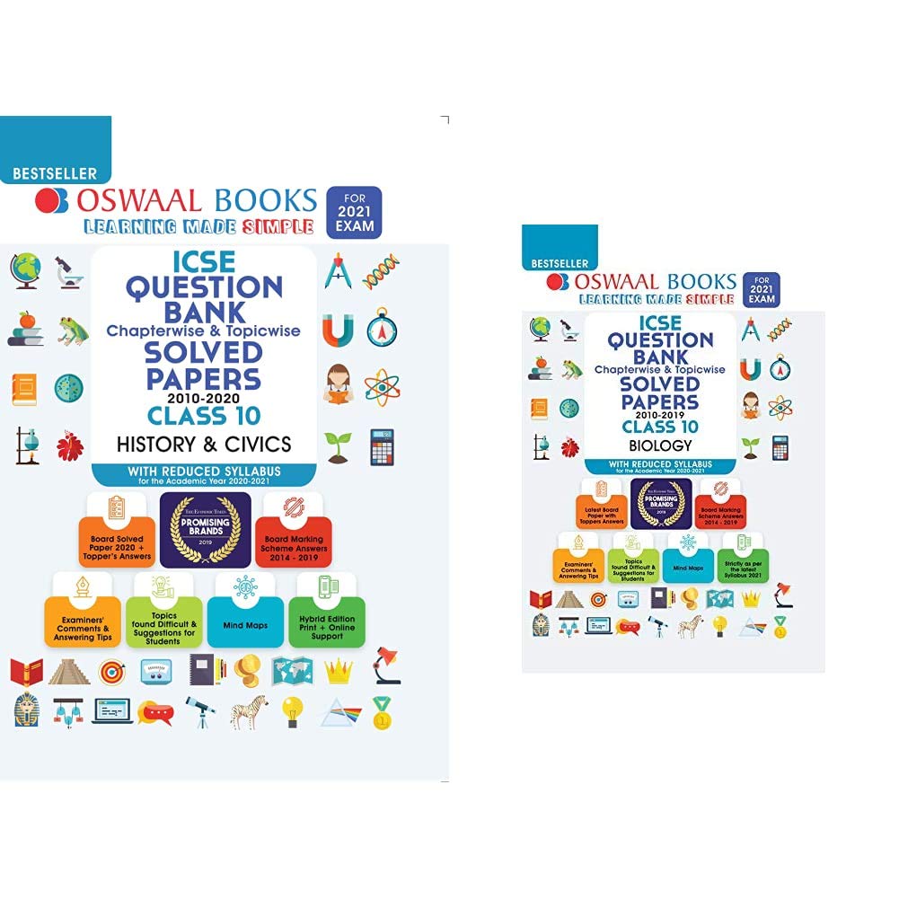 Oswaal ICSE Question Bank Chapterwise & Topicwise Solved Papers, History & Civics, Class &Oswaal ICSE Question Bank Chapterwise & Topicwise Solved Papers, Biology, Class 10 (Reduce(Set of 2 Books)