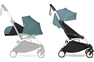 BABYZEN YOYO2 Stroller & 0+ Newborn Pack - Includes White Frame, Aqua 6+ Color Pack & Aqua 0+ Newborn Pack - Suitable for Children Up to 48.5 Pounds