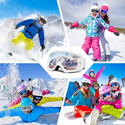 ShinePick Ski Goggles, Snowboard Goggles Over Glasses for Men, Women and Youth, Anti-Fog UV Protection OTG Snow Goggles for Skiing Skating(White)