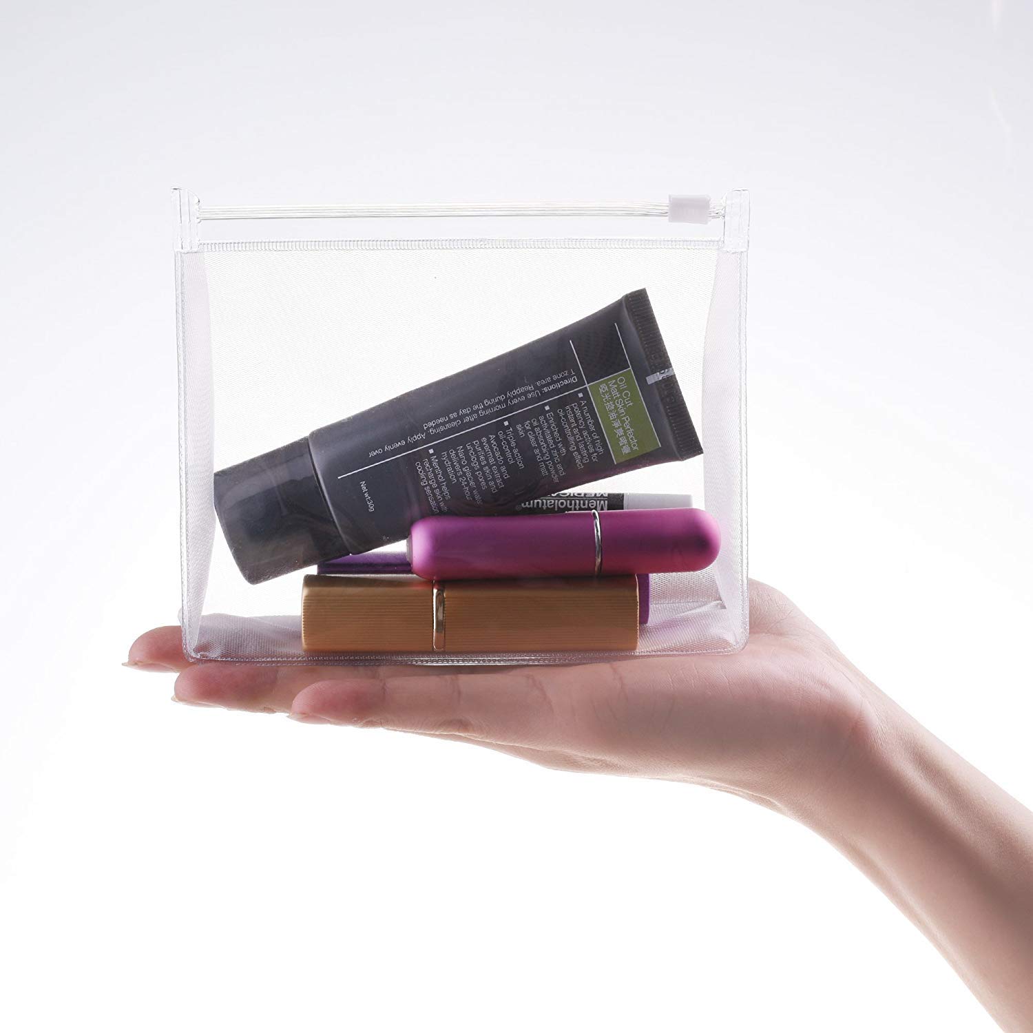 sansheng 20Pcs Mini Small PVC Transparent Plastic Cosmetic Organizer Bag Pouch With Zipper Closure for Vacation Travel, Bathroom and Organizing Waterproof Makeup Bag : Beauty