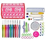 OldShark Crochet Hooks 2mm to 8mm 11 Sizes, Ergonomic Rubber Grip Knitting Needles, with 79 Accessories, Full Size Crochet Kits with Organizer Case, Red