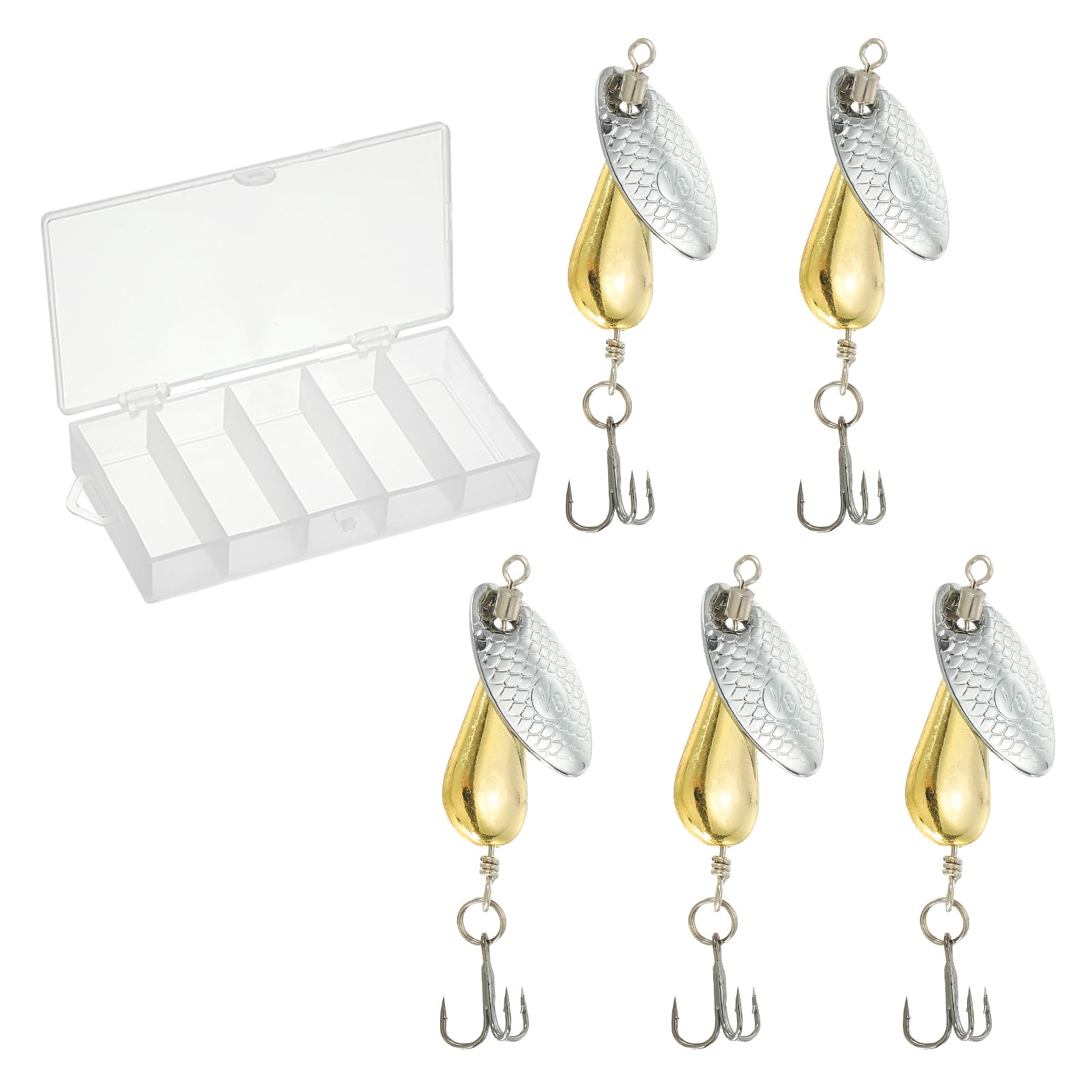 PATIKIL Trout Lures 1/4 oz, 5Pack Trout Fishing Lures Spinnerbait Treble Hooks Fishing Spinners Baits Tackle with Tackle Boxes for Freshwater Saltwater Fishing, Gold Tone