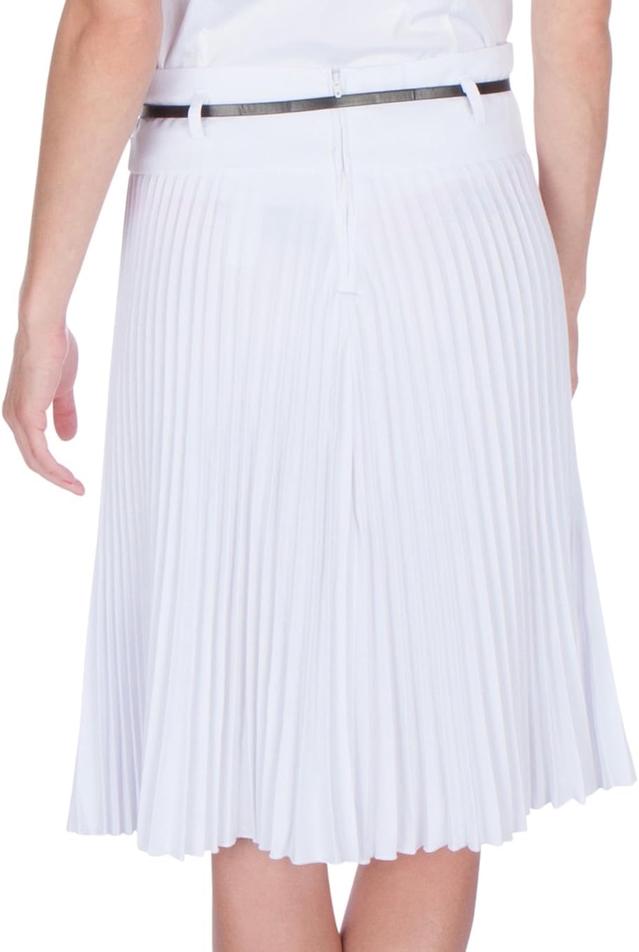 Sakkas Knee Length Pleated A-Line Skirt with Skinny Belt at  Women’s Clothing store