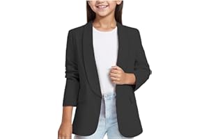 Girls Blazer Jacket Open Front Kids Blazers Long Sleeve Notched Collar Formal Suit Coat with Inner Pocket 3-14 Years