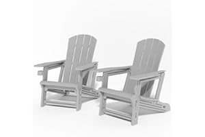 SEVOBAL Adirondack Chair Set of 2, HDPE All-Weather Fire Pit Chairs, Wooden Textured Plastic Adirondack Chairs with Cup Holders, Outdoor Lawn Chairs for Deck,Patio,Backyard,Grey