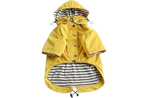 Morezi Dog Zip Up Dog Raincoat with Reflective Buttons, Rain/Water Resistant, Adjustable Drawstring, Removable Hood, Dog Rain