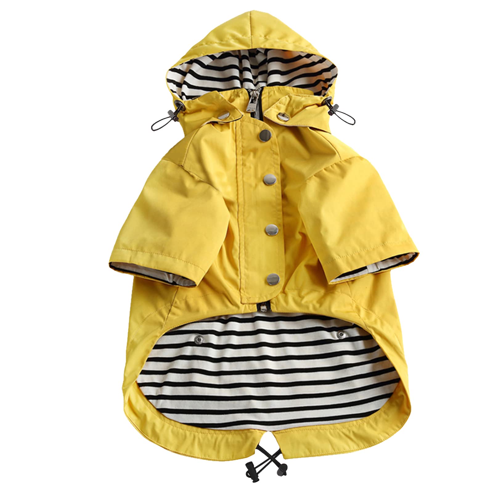 Photo 1 of Dog Zip Up Raincoat with Reflective Buttons, Rain/Water Resistant, Adjustable Drawstring, Removable Hood, Raincoats with Legs 8lbs to 80lbs Available - Yellow - Medium