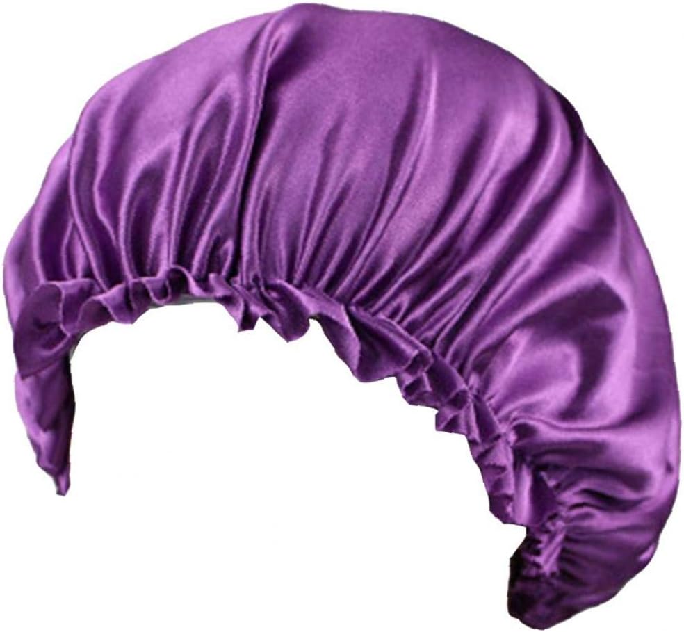 Stain Bonnet Silk Sleep Cap Satin Cap Turban Chemo Beanies Hat for Night Sleeping Hair Bonnet Purple