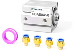 TAILONZ PNEUMATIC 50mm Bore 50mm Stroke Pneumatic Small Thin Cylinder Aluminum Pneumatic Air Cylinder SDA50-50
