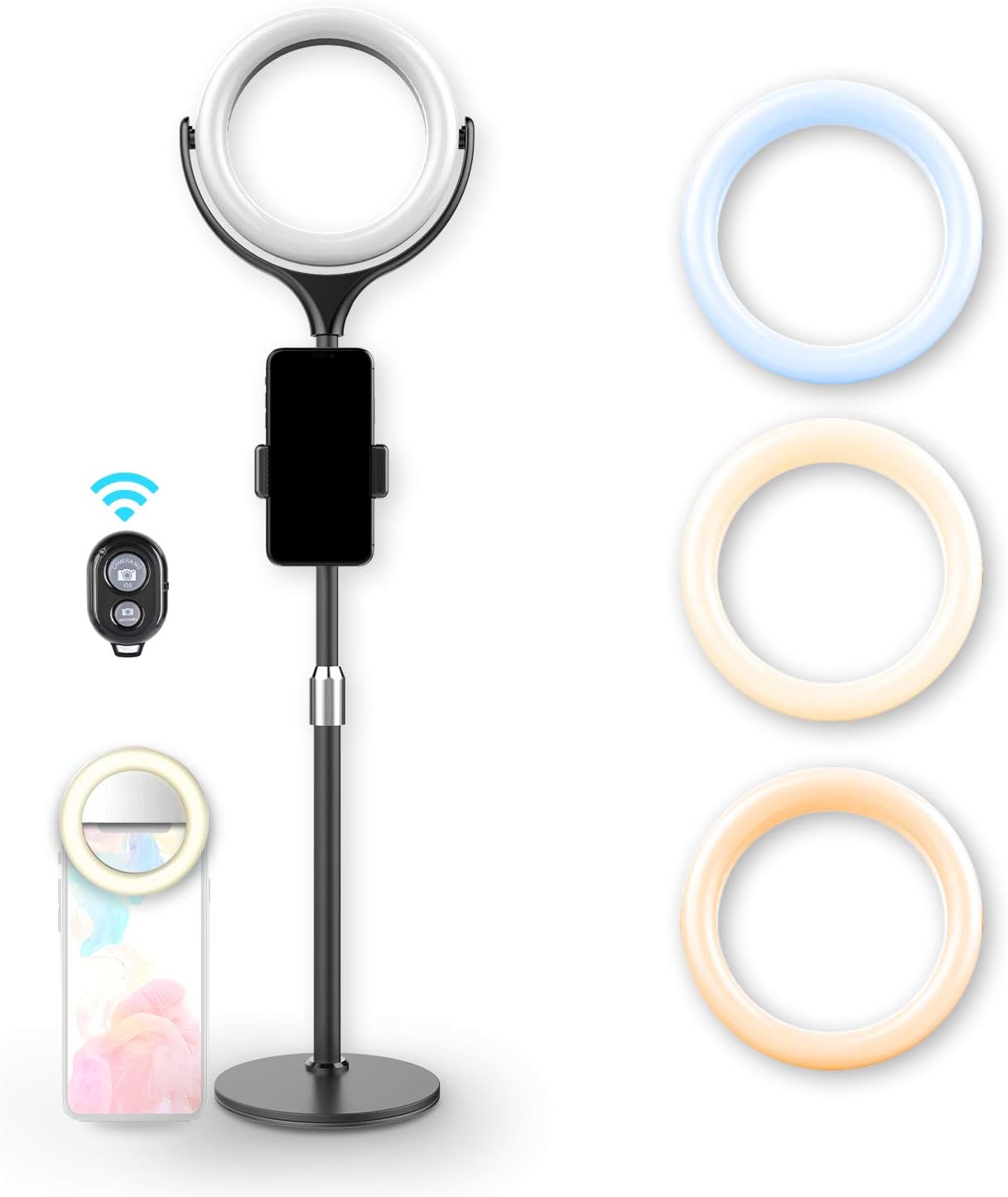 2020 Upgraded 6 Inch Ring Light with Stand, Selfie LED Ring Light with Cell Phone Holder & Mini Ring Light for Live Stream/Makeup/Photography/Video fits for iPhone Android - Black