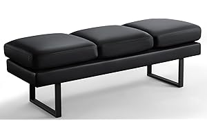 Furniwell Waiting Room Bench with 3 Seats,Faux Leather Reception Bench Upholstered Office Guest Chair Seating,Waiting Room Chair for Salon,Conference Room and Shop (Black)
