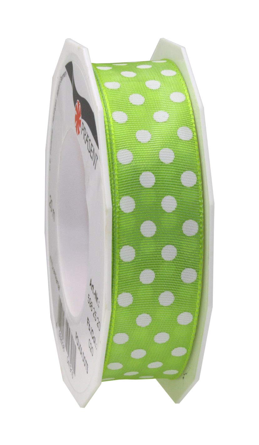 Präsent - Polka Dots Wired & Printed Ribbon Lime-White 25 mm Width, 20 m Length — image 1