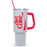 Silver Buffalo Coca-Cola Diet Coke, Stainless Steel Tumbler, 40oz | Double Walled, Includes Handle and Straw, Fits in Standard Cup Holder, Drinkware, Water Bottle, 1.18 Liters