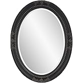 Howard Elliott Queen Ann Oval Antique Black Wall Mirror, Oval Bevelled Hanging Wood Framed Vanity Mirrors for Home Decor, Liv