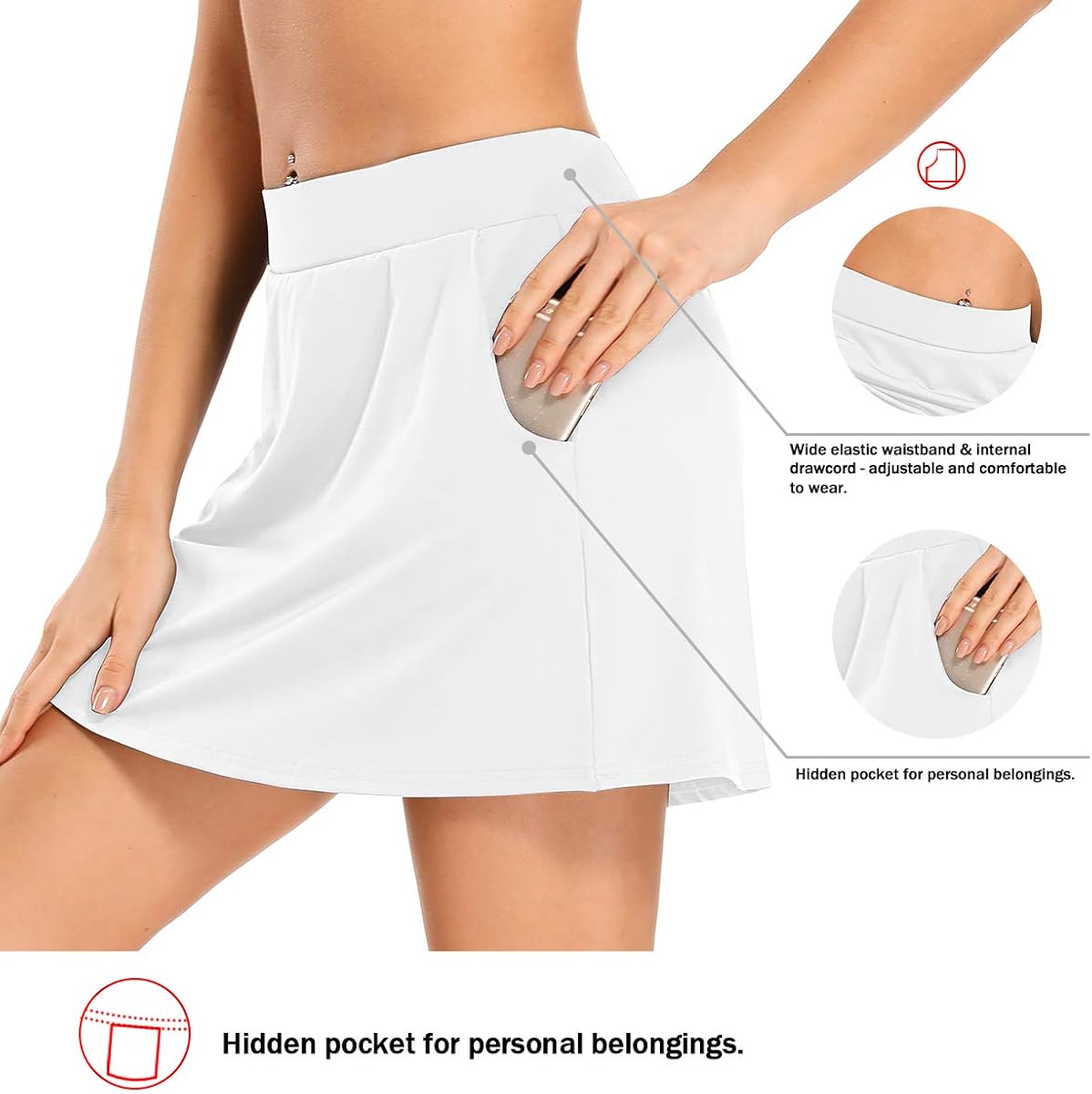 Hubunucc Women's Athletic Skorts Tennis Lightweight Active Skirts Inner Pockets Running Golf Workout Sports : Clothing