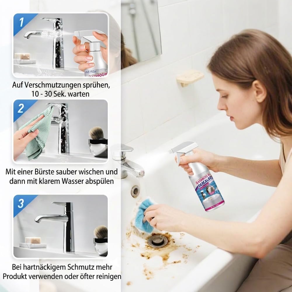 2026 Neu Badreiniger, Hocheffizient Duschkabinenreiniger Kalkreiniger, Kalkentferner Dusche Stark, Multifunktional WC Reiniger für Duschräume Badewannen Waschbecken und Glastüren (1 Stück) 5