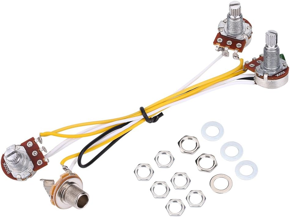 Electric Bass Wiring Harness Kit, 5-String Prewired Passive with 500K Pots 3-Way Toggle Switch Jack Copper Bushings