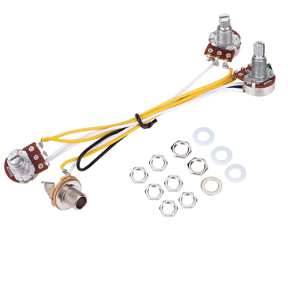 Electric Bass Wiring Harness Kit, 5-String Prewired Passive with 500K Pots 3-Way Toggle Switch Jack Copper Bushings