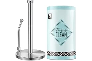 Fantasticlean Tear Away Microfiber Cloths in a Roll, with Stainless Steel Towel Holder, 12" x 12", 75 Pack, Reusable and Washable Cleaning Rag Towels (Blue)