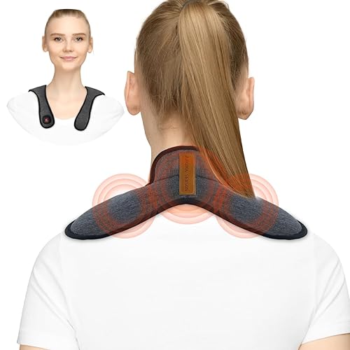 Heated Neck Wrap Cordless, Electric Heating Pad for Neck & Shoulder Pain Relief, Portable Heating Pad Mini for Relief of Sore Muscles, Gifts for Men & Women (Grey)