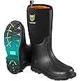 TIDEWE Rubber Work Boot for Men with Steel Shank, Waterproof Anti Slip Hunting Boot, Warm 6mm Neoprene Hunting Mud Boot, Sturdy Black Rubber Boot for Farming, Gardening, Fishing, Size 6-14