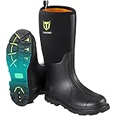 TIDEWE Rubber Work Boot for Men with Steel Shank, Waterproof Anti Slip Hunting Boot, Warm 6mm Neoprene Hunting Mud Boot, Sturdy Black Rubber Boot for Farming, Gardening, Fishing, Size 6-14