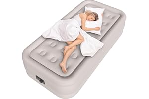 HikerSKY Twin Air Mattress with Built-in Pump, Single Air Bed with Portable Storage Bag, 18'' Blow up Mattress Suitable for Home and Guests, Top Flocking, 18" Twin Yellowish Brown