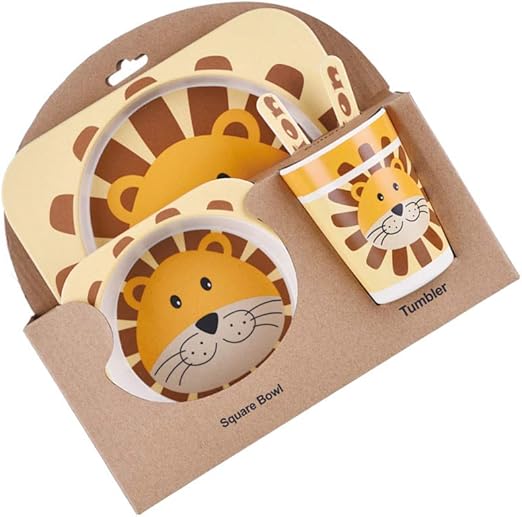 Mengonee Enfants Arts De La Table Set 5pcs Bebe Cartoon Fibre De Bambou Bol Animal De Vaisselle Enfant En Bas Age Coupe Fourchette Cuillere Vaisselle Et Arts De La Table Cuisine