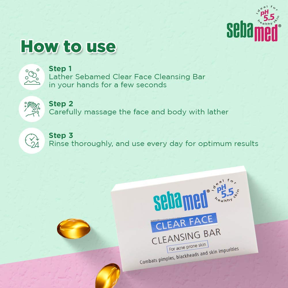 Sebamed Clear Face Teenage Cleansing Bar 100g - Effectively Reduces Pimples and Blackheads - For Impure and Acne Prone Skin: Beauty