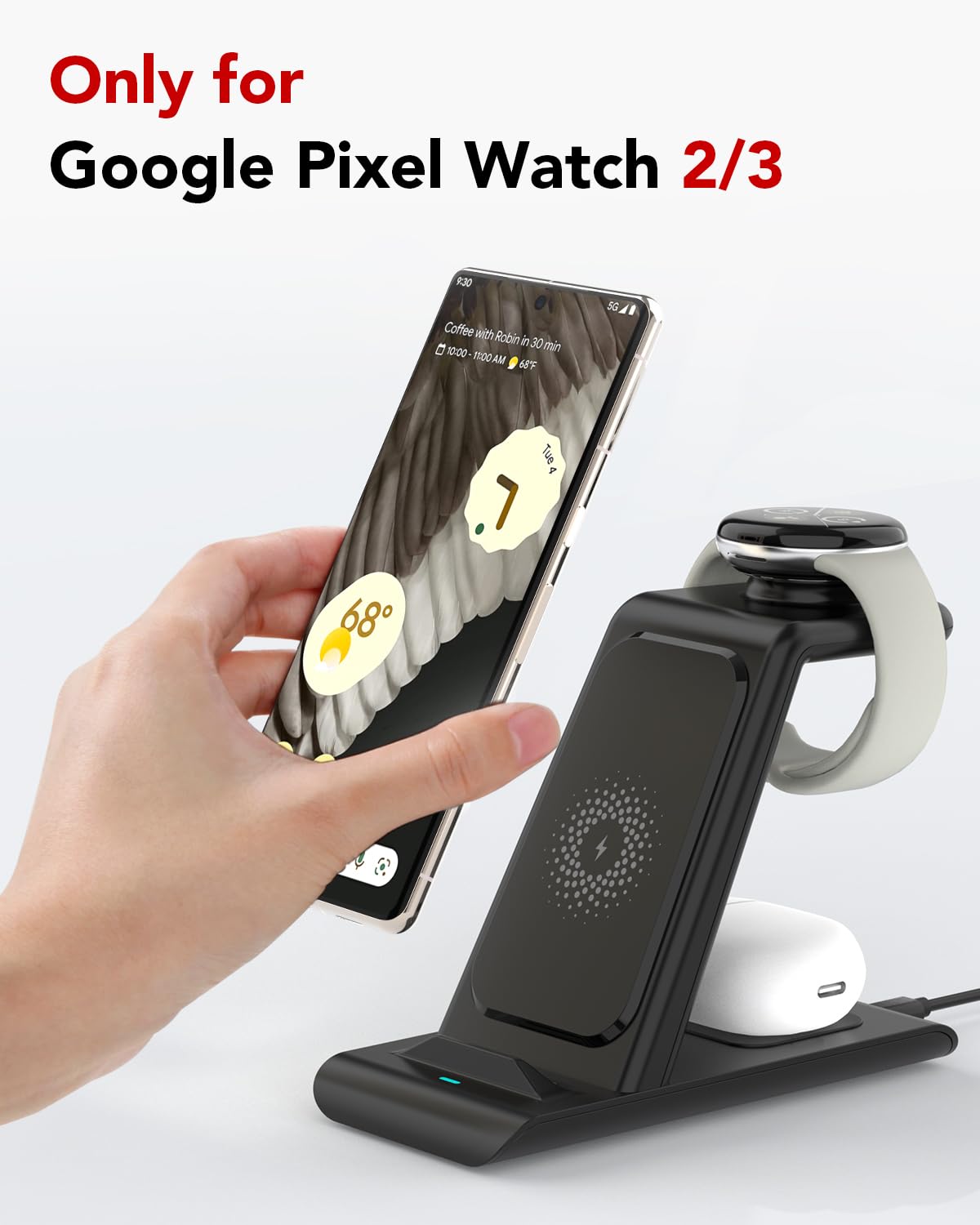 Upgraded 3 in 1 Wireless Charger for Google Pixel Watch 3/2, for Pixel 10/10 Pro/10 Pro XL/9 Pro/9/Fold/8,Pixel Buds Pro 2/Pro,Wireless Charging Station for Multiple Devices (Not for Pixel Watch 4/1)