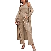 GTSAMTON Ladies 3 Piece Long Sleeve Soft Set Hide Belly Fat Formal Sweatsuit Open Front Casual Cardigan