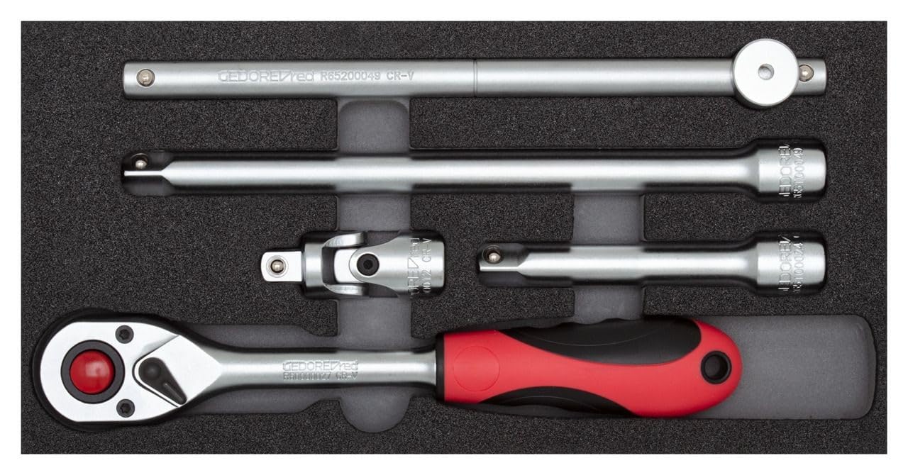 GEDORE Red Ratchet with Accessories 1/2 Inch in 1/3 Foam Module, 5-Piece
