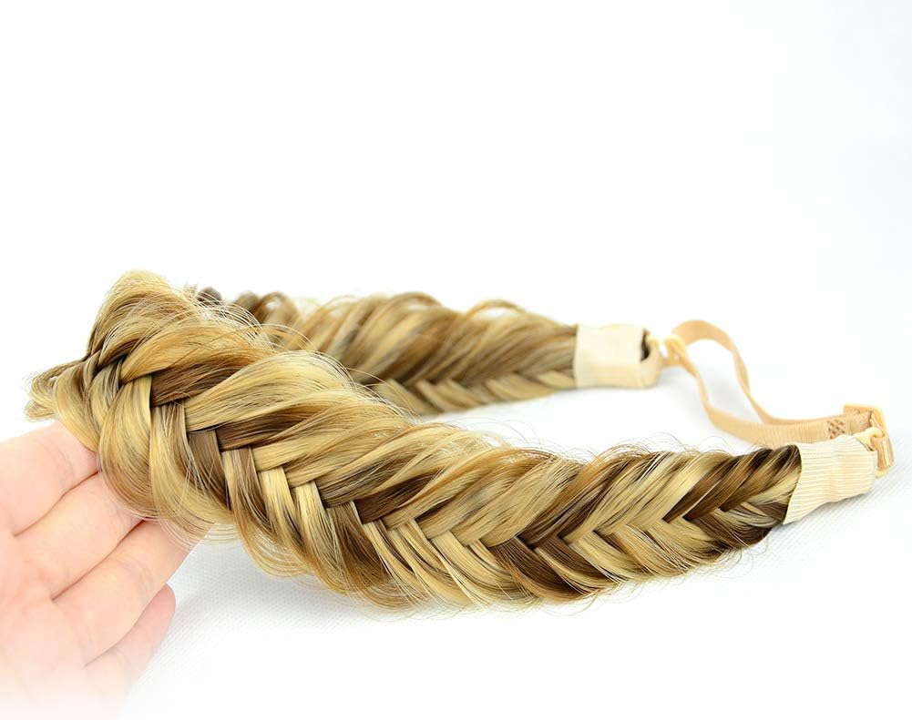 BOBIYA Wide Fishtail Synthetic Hair Braided Headband Plaited Headband for Women Girl (Highlighted) - Image 3