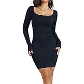Women Square Neck Long Sleeve Ribbed Bodycon Club Party Dress Night Out Mini Dresses Slim Fit Body Shaper