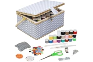 Sewing Box, D&D Sewing Basket Organizer with Sewing Kit Accessories (Blue Polka Dot, Large)