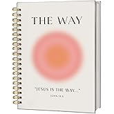 FLVGE Bible Study Supplies Christian Notebook, Jesus Is The Way Notebook Journal, Christian Prayer Journal Gifts for Women Girl, Pink Aura Prayer Scripture Bible Hardcover Spiral Notebooks 5.5x8.3